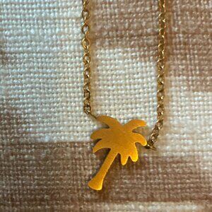 Cute Gold Necklace With Palm Tree Pendant